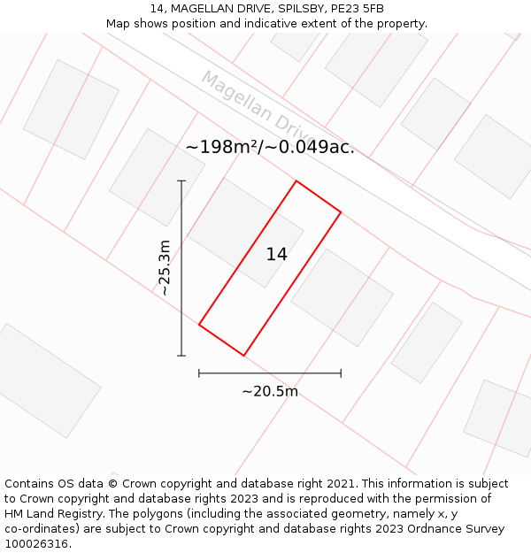 14, MAGELLAN DRIVE, SPILSBY, PE23 5FB: Plot and title map