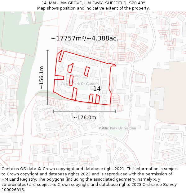 14, MALHAM GROVE, HALFWAY, SHEFFIELD, S20 4RY: Plot and title map