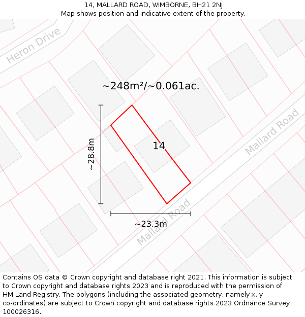 14, MALLARD ROAD, WIMBORNE, BH21 2NJ: Plot and title map
