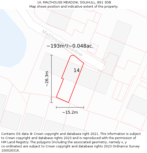14, MALTHOUSE MEADOW, SOLIHULL, B91 3DB: Plot and title map