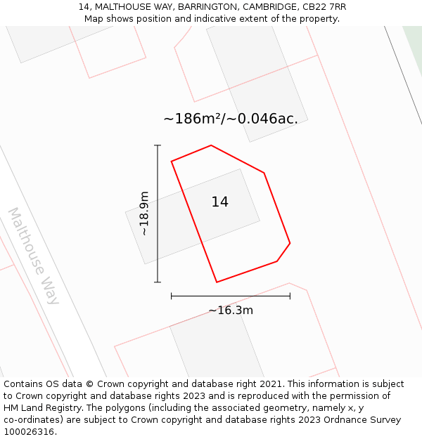 14, MALTHOUSE WAY, BARRINGTON, CAMBRIDGE, CB22 7RR: Plot and title map