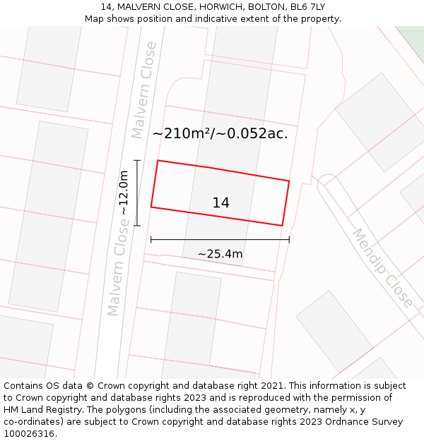 14, MALVERN CLOSE, HORWICH, BOLTON, BL6 7LY: Plot and title map