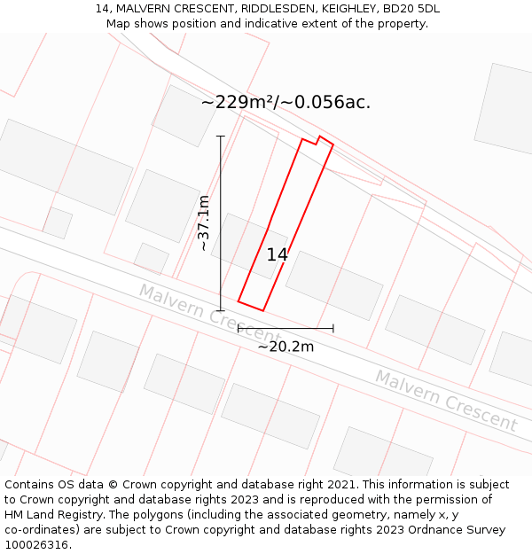 14, MALVERN CRESCENT, RIDDLESDEN, KEIGHLEY, BD20 5DL: Plot and title map