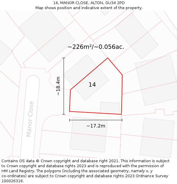 14, MANOR CLOSE, ALTON, GU34 2PD: Plot and title map