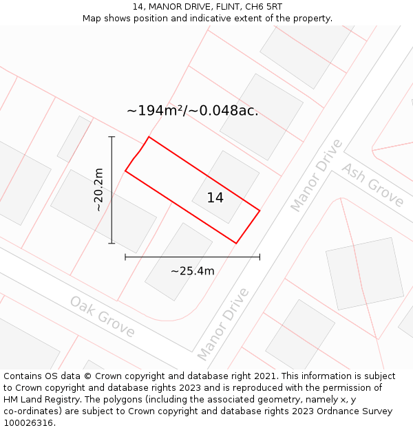 14, MANOR DRIVE, FLINT, CH6 5RT: Plot and title map