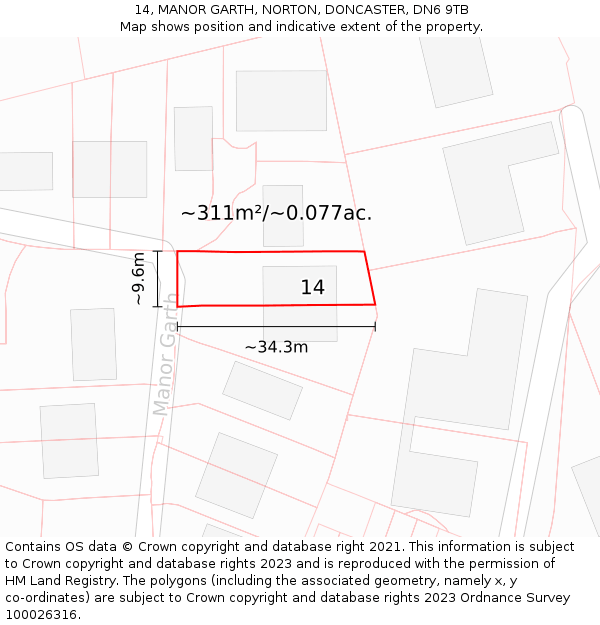 14, MANOR GARTH, NORTON, DONCASTER, DN6 9TB: Plot and title map