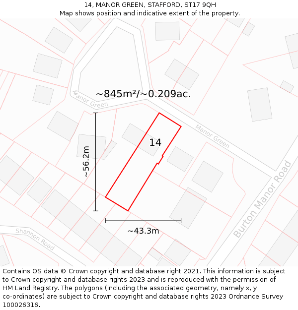 14, MANOR GREEN, STAFFORD, ST17 9QH: Plot and title map