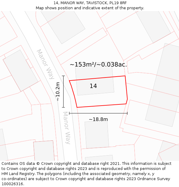 14, MANOR WAY, TAVISTOCK, PL19 8RF: Plot and title map