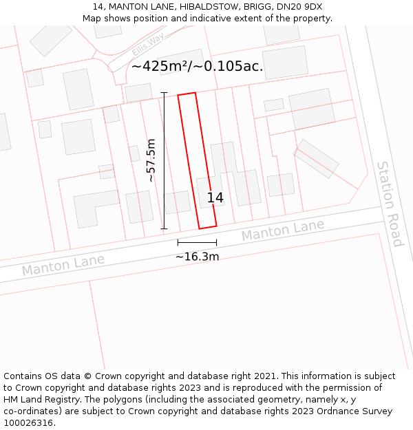 14, MANTON LANE, HIBALDSTOW, BRIGG, DN20 9DX: Plot and title map