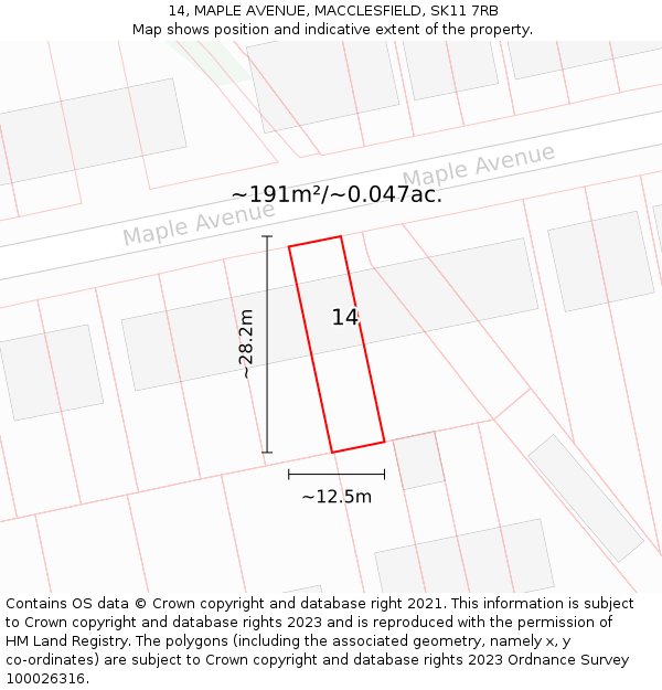14, MAPLE AVENUE, MACCLESFIELD, SK11 7RB: Plot and title map