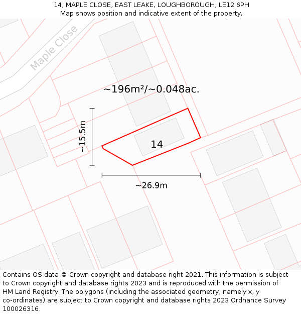 14, MAPLE CLOSE, EAST LEAKE, LOUGHBOROUGH, LE12 6PH: Plot and title map