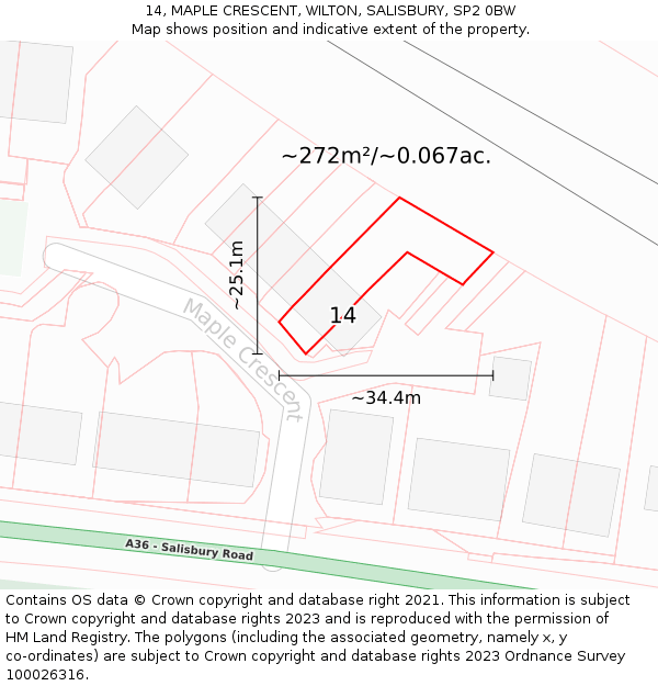 14, MAPLE CRESCENT, WILTON, SALISBURY, SP2 0BW: Plot and title map