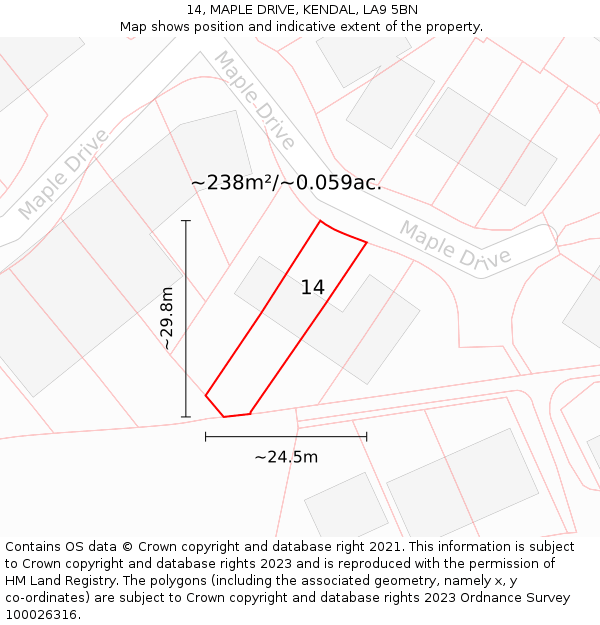 14, MAPLE DRIVE, KENDAL, LA9 5BN: Plot and title map