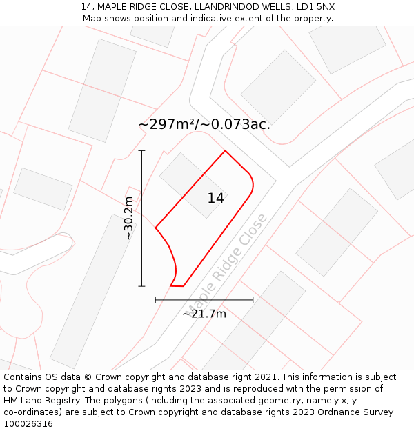 14, MAPLE RIDGE CLOSE, LLANDRINDOD WELLS, LD1 5NX: Plot and title map