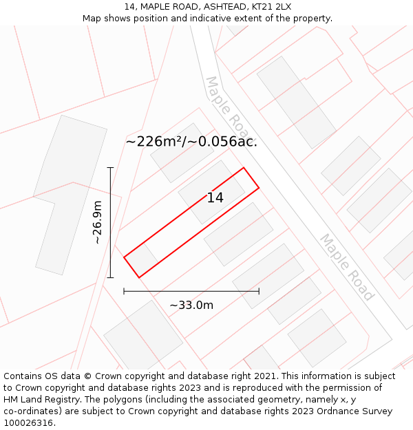 14, MAPLE ROAD, ASHTEAD, KT21 2LX: Plot and title map