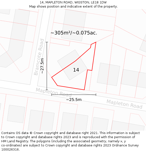 14, MAPLETON ROAD, WIGSTON, LE18 1DW: Plot and title map