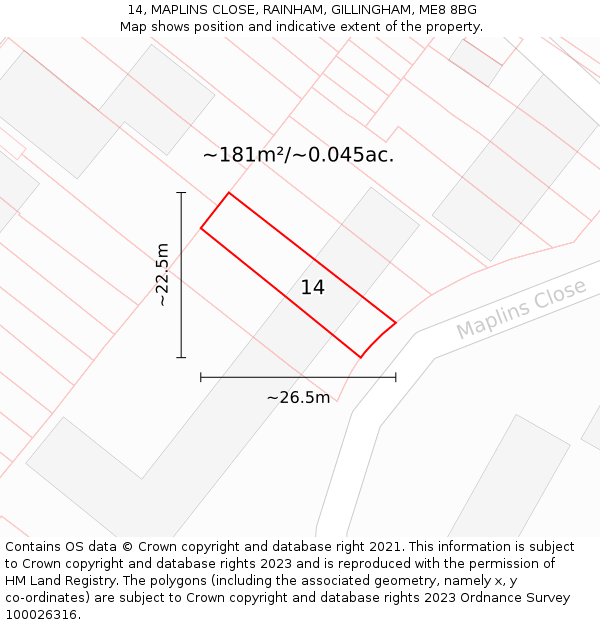 14, MAPLINS CLOSE, RAINHAM, GILLINGHAM, ME8 8BG: Plot and title map