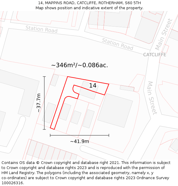 14, MAPPINS ROAD, CATCLIFFE, ROTHERHAM, S60 5TH: Plot and title map