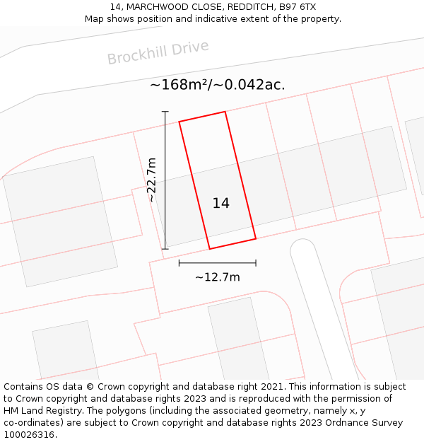 14, MARCHWOOD CLOSE, REDDITCH, B97 6TX: Plot and title map