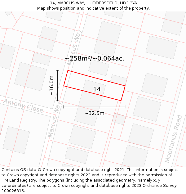14, MARCUS WAY, HUDDERSFIELD, HD3 3YA: Plot and title map