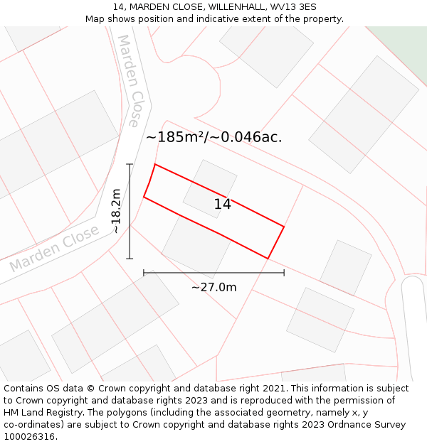 14, MARDEN CLOSE, WILLENHALL, WV13 3ES: Plot and title map