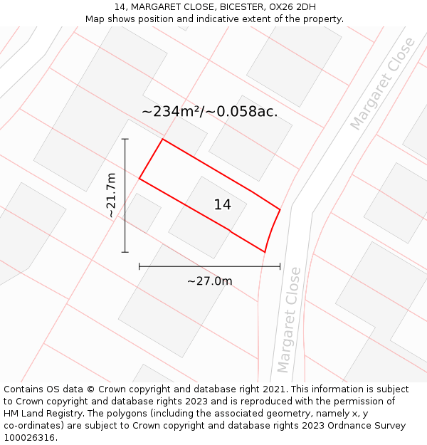 14, MARGARET CLOSE, BICESTER, OX26 2DH: Plot and title map