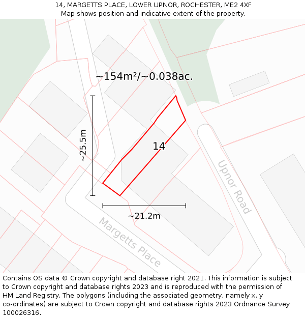 14, MARGETTS PLACE, LOWER UPNOR, ROCHESTER, ME2 4XF: Plot and title map