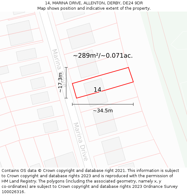 14, MARINA DRIVE, ALLENTON, DERBY, DE24 9DR: Plot and title map