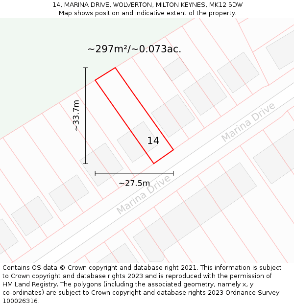14, MARINA DRIVE, WOLVERTON, MILTON KEYNES, MK12 5DW: Plot and title map