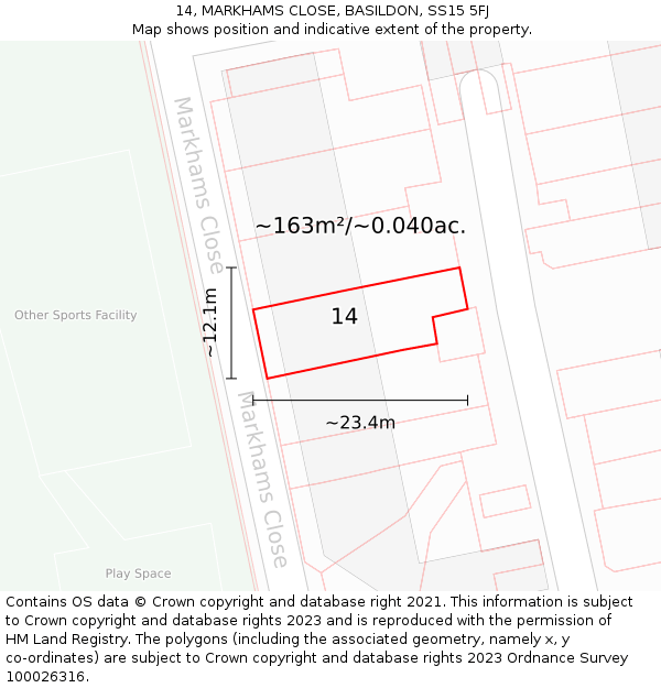 14, MARKHAMS CLOSE, BASILDON, SS15 5FJ: Plot and title map