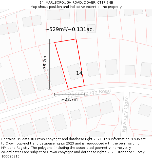 14, MARLBOROUGH ROAD, DOVER, CT17 9NB: Plot and title map