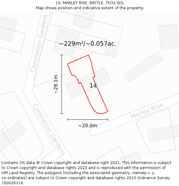 14, MARLEY RISE, BATTLE, TN33 0DL: Plot and title map