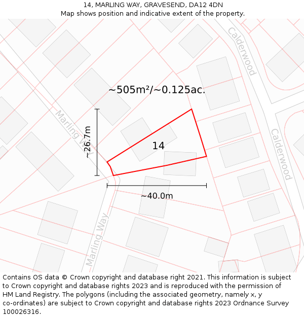 14, MARLING WAY, GRAVESEND, DA12 4DN: Plot and title map