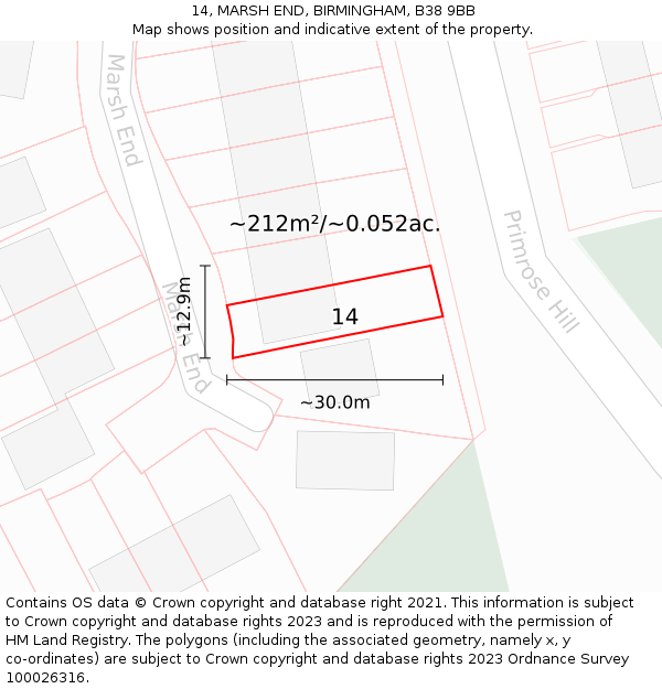 14, MARSH END, BIRMINGHAM, B38 9BB: Plot and title map