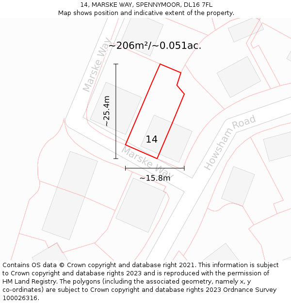 14, MARSKE WAY, SPENNYMOOR, DL16 7FL: Plot and title map