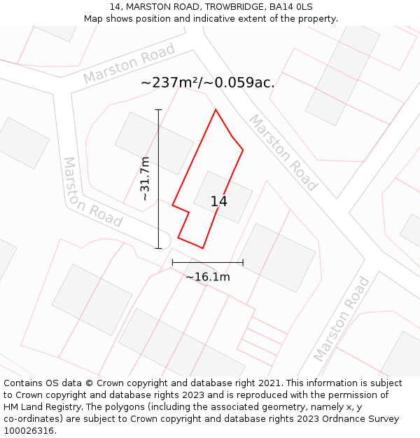 14, MARSTON ROAD, TROWBRIDGE, BA14 0LS: Plot and title map