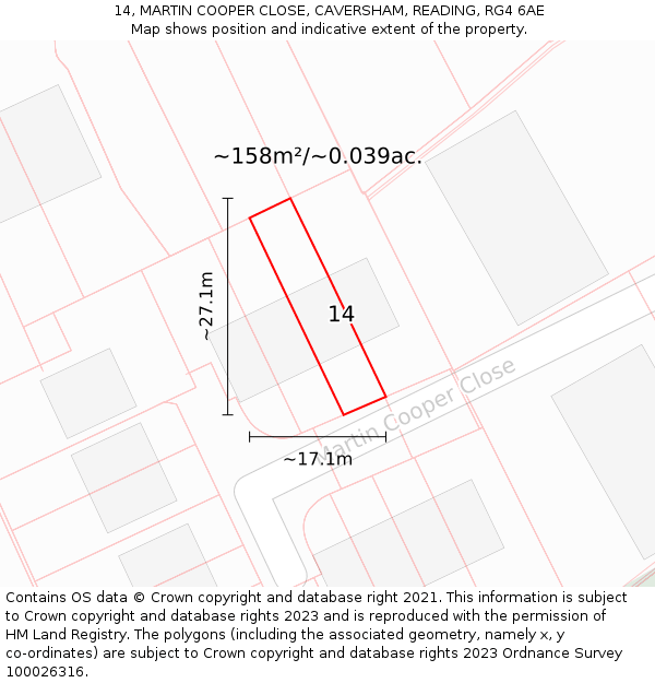 14, MARTIN COOPER CLOSE, CAVERSHAM, READING, RG4 6AE: Plot and title map