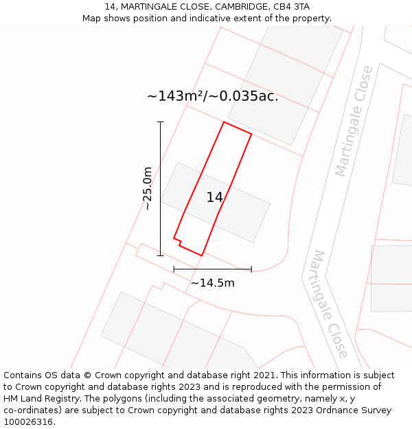 14, MARTINGALE CLOSE, CAMBRIDGE, CB4 3TA: Plot and title map