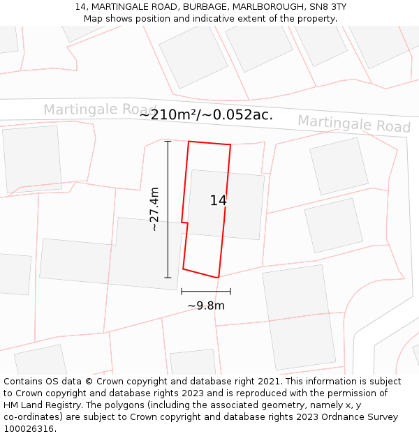 14, MARTINGALE ROAD, BURBAGE, MARLBOROUGH, SN8 3TY: Plot and title map