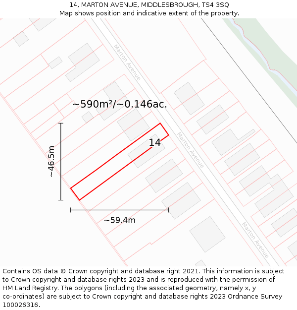 14, MARTON AVENUE, MIDDLESBROUGH, TS4 3SQ: Plot and title map