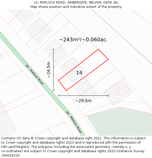14, MATLOCK ROAD, AMBERGATE, BELPER, DE56 2EL: Plot and title map