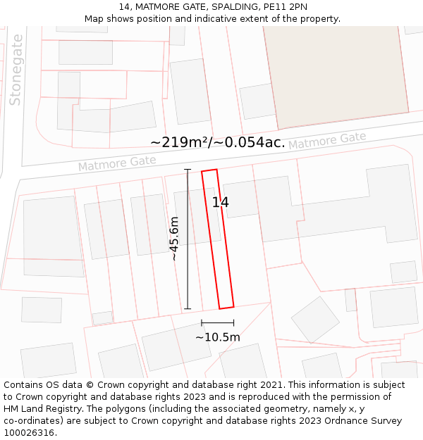 14, MATMORE GATE, SPALDING, PE11 2PN: Plot and title map