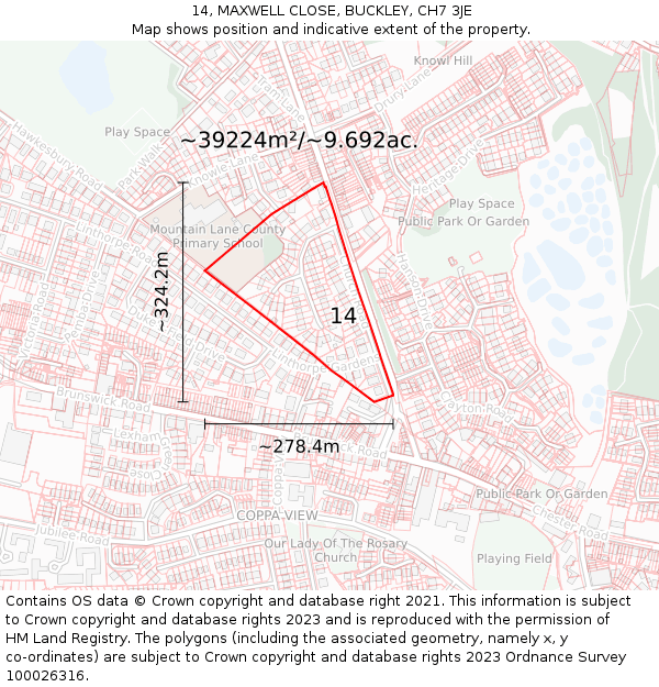 14, MAXWELL CLOSE, BUCKLEY, CH7 3JE: Plot and title map
