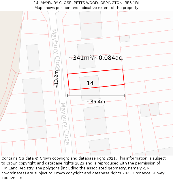 14, MAYBURY CLOSE, PETTS WOOD, ORPINGTON, BR5 1BL: Plot and title map