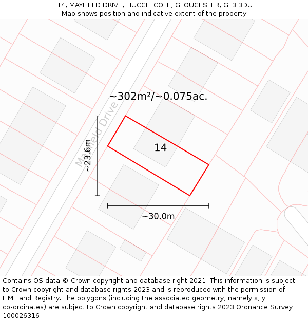 14, MAYFIELD DRIVE, HUCCLECOTE, GLOUCESTER, GL3 3DU: Plot and title map