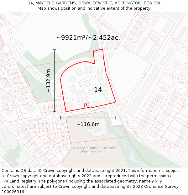 14, MAYFIELD GARDENS, OSWALDTWISTLE, ACCRINGTON, BB5 3DL: Plot and title map
