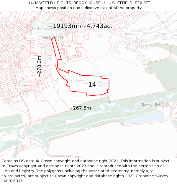 14, MAYFIELD HEIGHTS, BROOKHOUSE HILL, SHEFFIELD, S10 3TT: Plot and title map