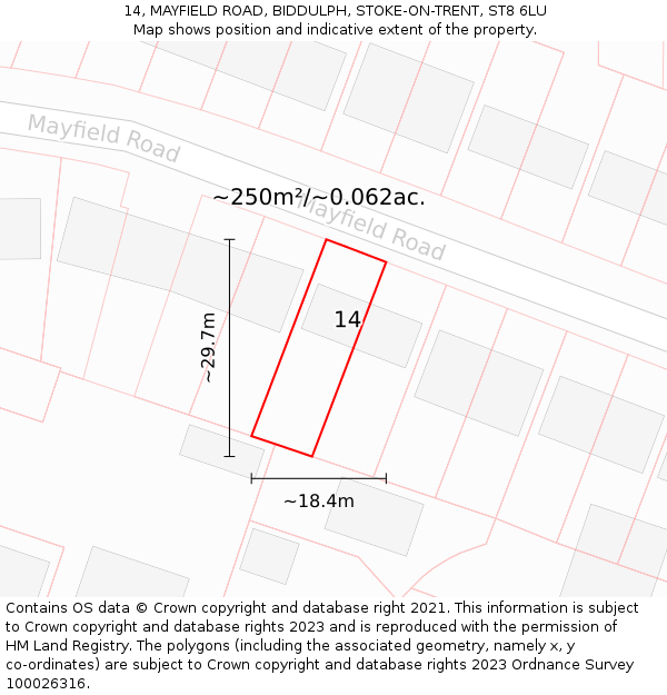 14, MAYFIELD ROAD, BIDDULPH, STOKE-ON-TRENT, ST8 6LU: Plot and title map