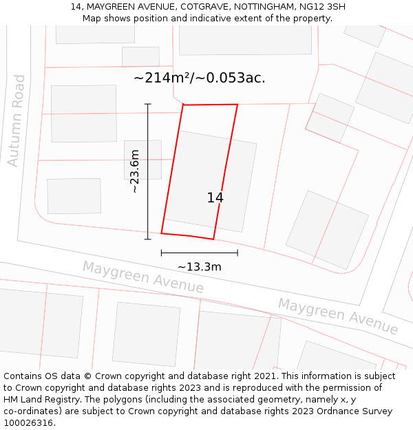 14, MAYGREEN AVENUE, COTGRAVE, NOTTINGHAM, NG12 3SH: Plot and title map
