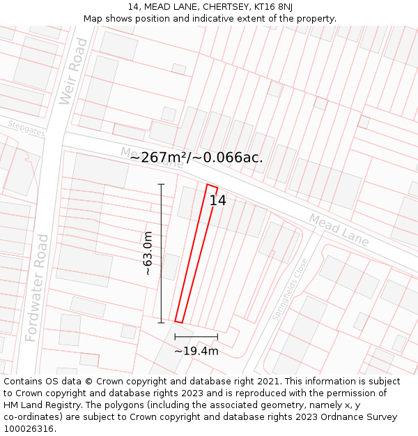 14, MEAD LANE, CHERTSEY, KT16 8NJ: Plot and title map